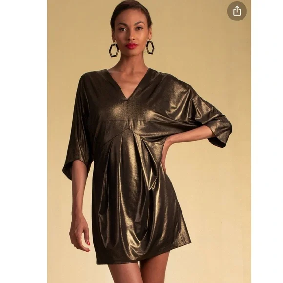 NWT Trina Turk gold metallic gossip dress sz xs - Picture 2 of 10